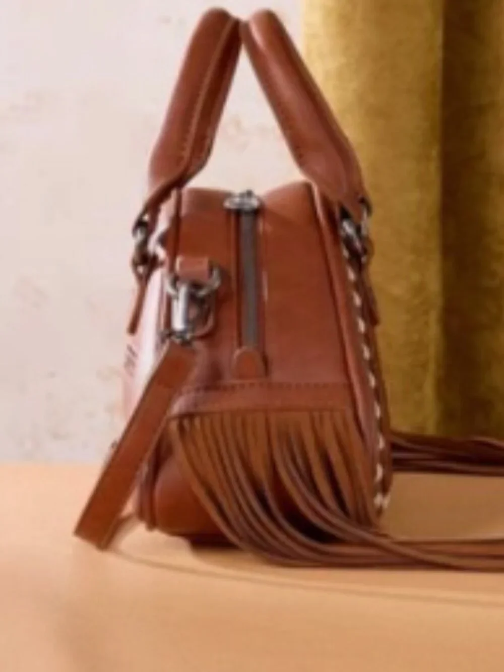Montana West Tooled Floral Fringe Dome Satchel Bag Brown NWT